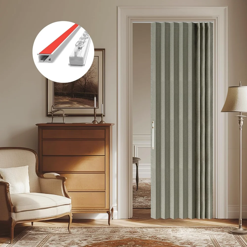 

100% Blackout Accordion Door Curtain Invisible Folding Door Accordion Doors Interior (1Panel, 43W x 79 L, Grey), Curtain