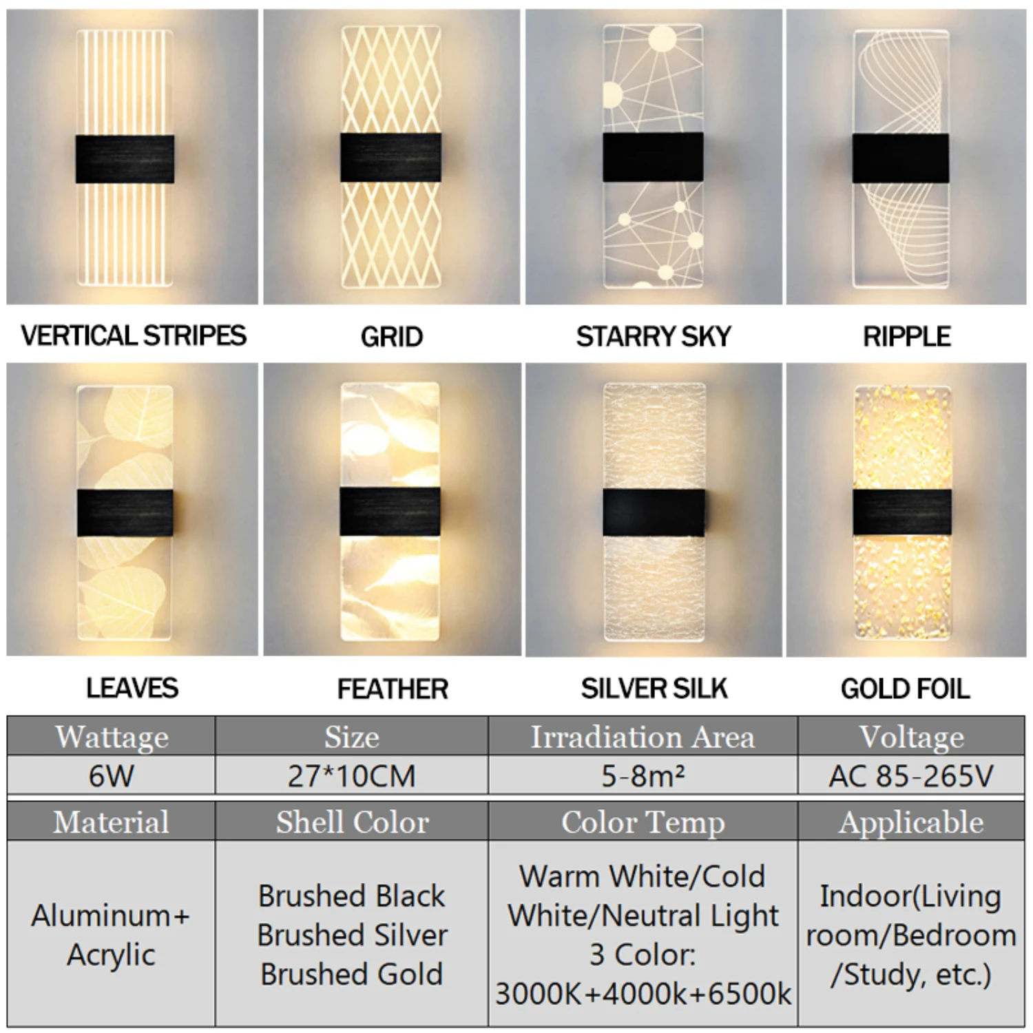 Modern LED Wall Sconce Lamp - Chic Laser-cut Acrylic Design - Energy-efficient 6W - 27cm Length - Stylish Bedside Light