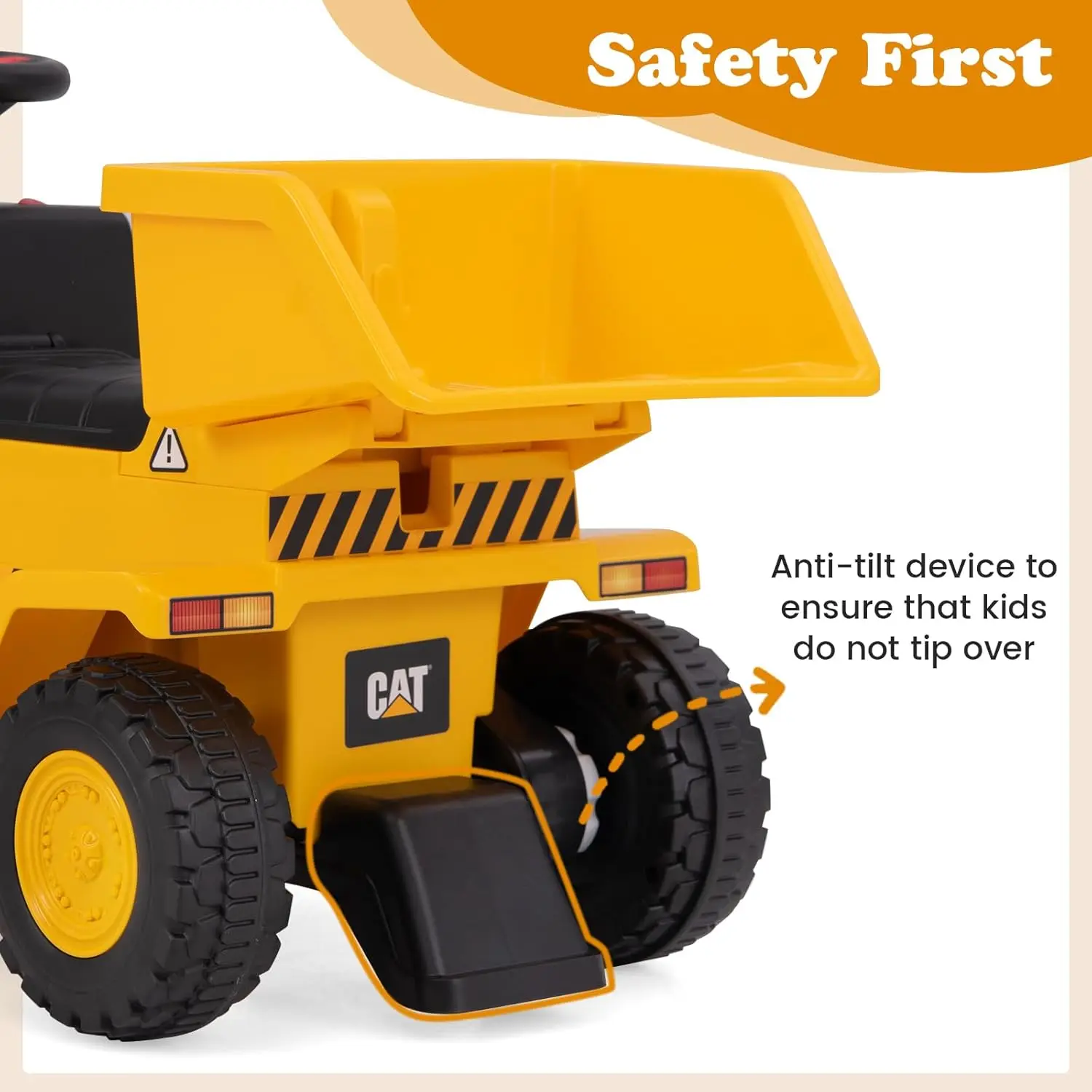 Licensed Ride on Dump Truck, 6V Cat Construction Car Electric Vehicle with Adjustable Dump Bed, Horn, Headlight, Bucket, Battery