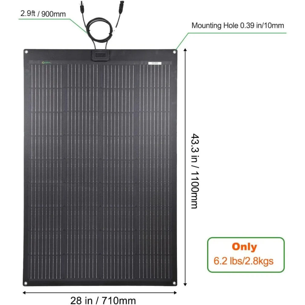 150W 12V ETFE Black Flexible Solar Panel, PERC 9BB 23.5%+ Efficiency Mono Solar Cells, for Campers, RVs, Boats,Camping, Tent