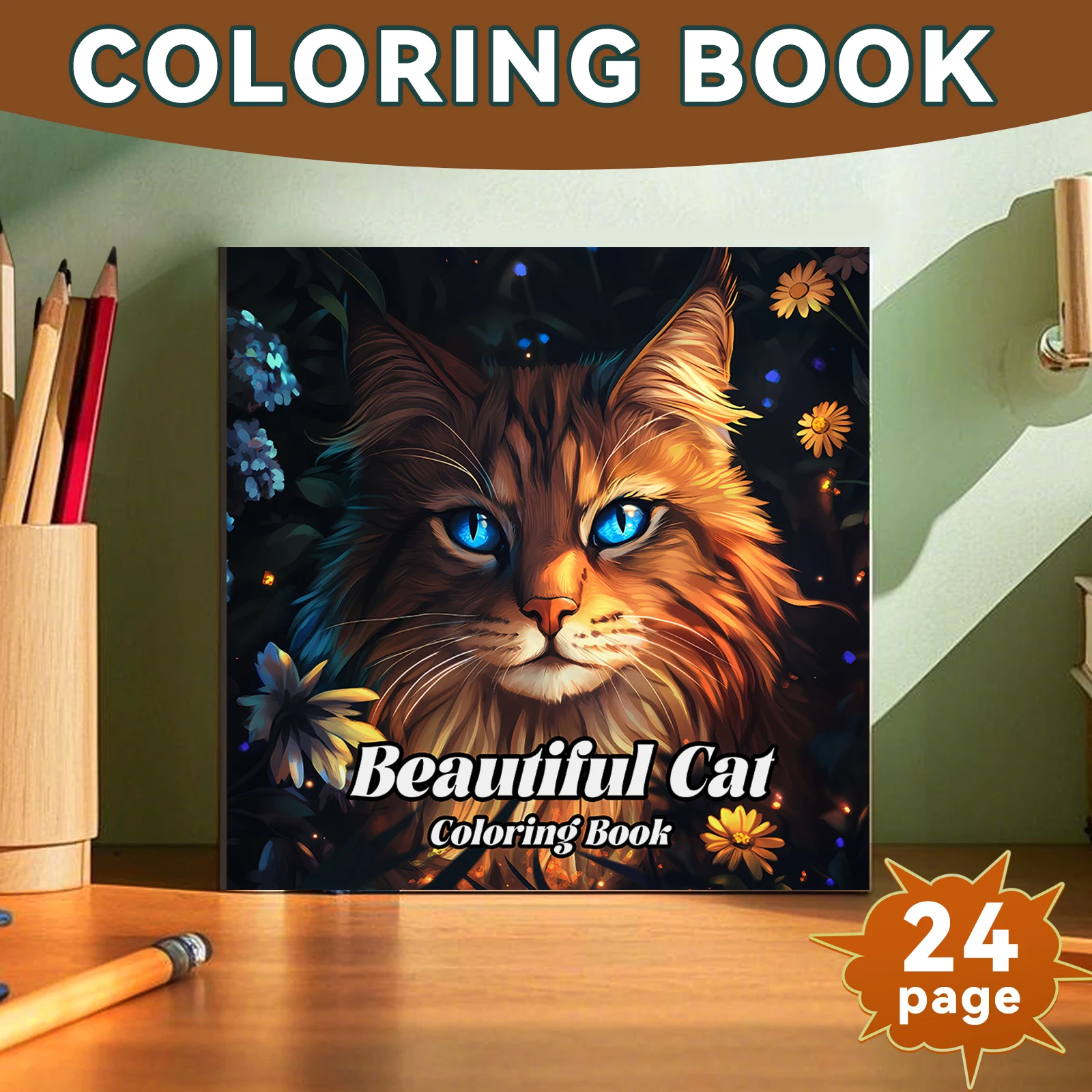 Adult Picture Book 24Pages Beautiful Cat Coloring Book Animal Patterns Gift For Holiday Birthday Party Graffiti Painting Drawing