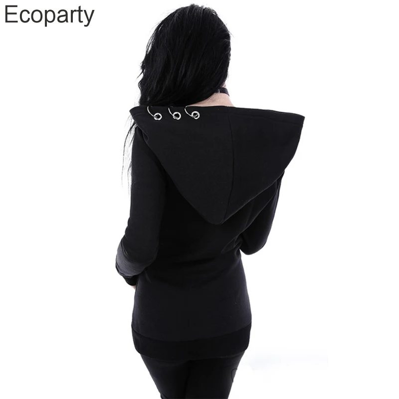 5xl Women\'s Gothic Punk Hoodies Spring Autumn Black Iron Ring Zipper Long Sleeve Jacket Casual Sweatshirts Jacket For Women