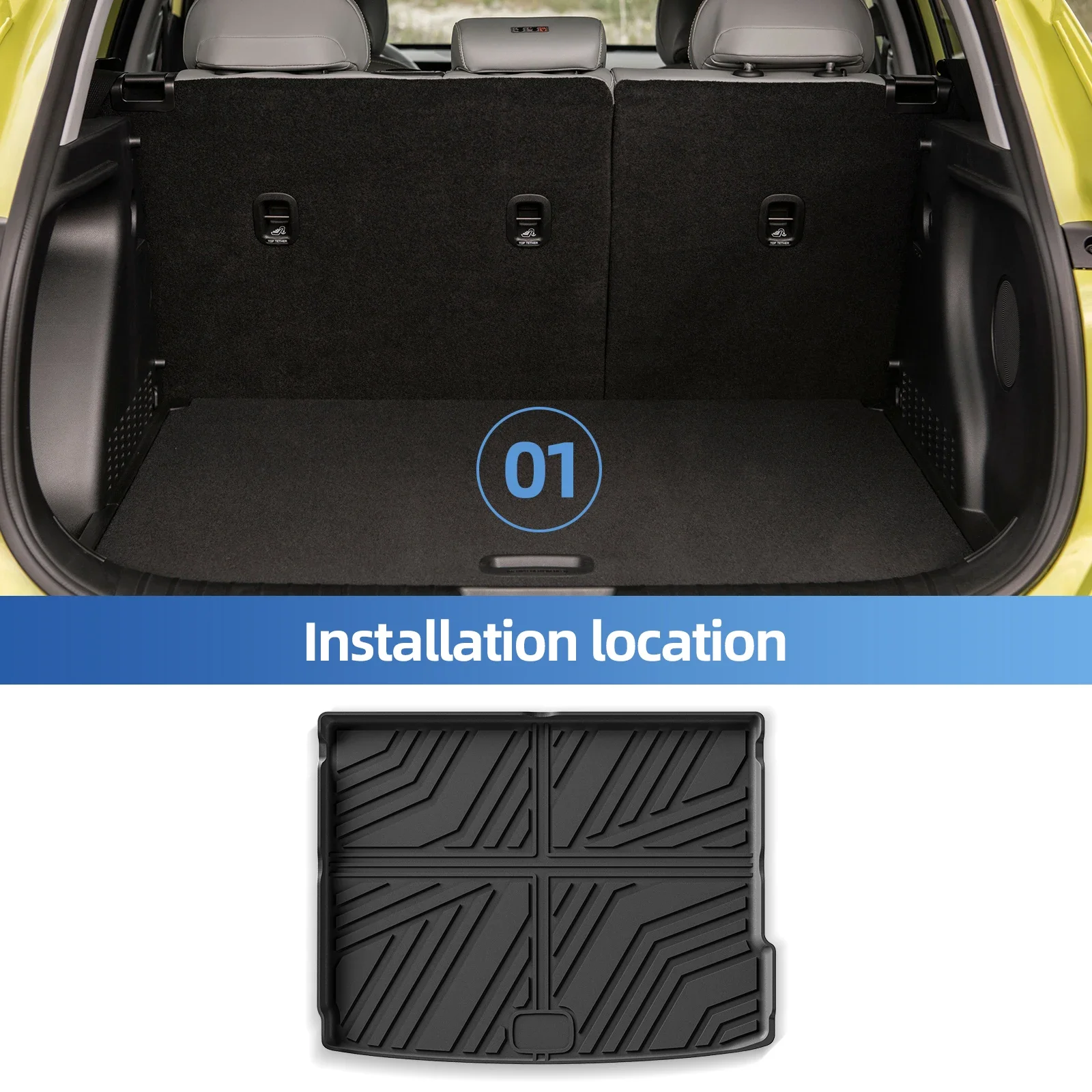 SMABEE لشركة هيونداي كونا الكهربائية 2024 2025 TPE ثلاثية الأبعاد سيارة الخلفي الجذع وسادة البضائع بطانة الجذع حصيرة جميع الأحوال الجوية الأسود