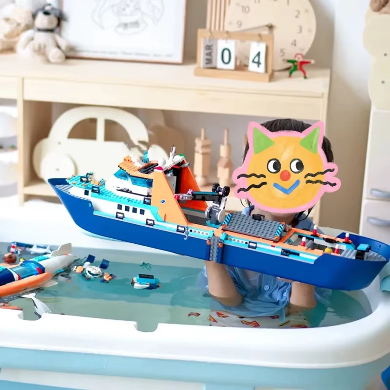 Drijvend polair onderzoeksschip, avonturenschip, bouwsteenmodel speelgoed, jongen, verjaardagscadeau voor kinderen