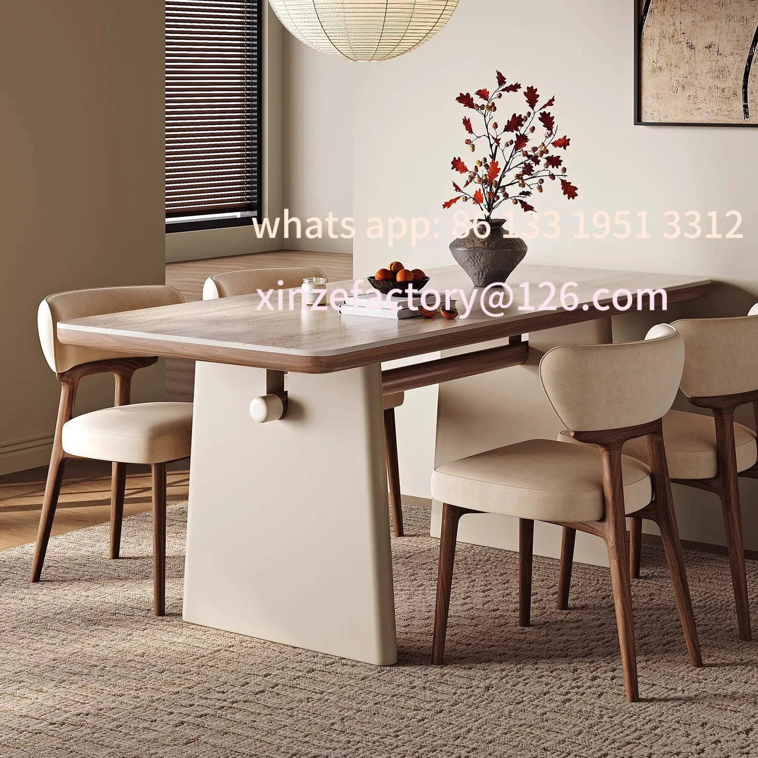 

Customizable French rock slab dining table for home use Modern minimalist high-end light cream style small apartment White tr