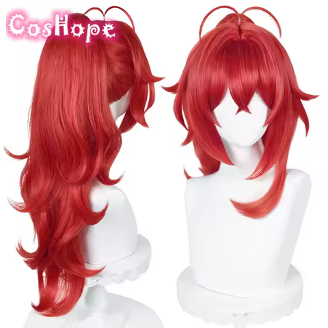 Diluc Cosplay Wig High Ponytail Red Wig Cosplay Diluc Manga Wig Anime Cosplay Wig Heat Resistant Synthetic Wigs