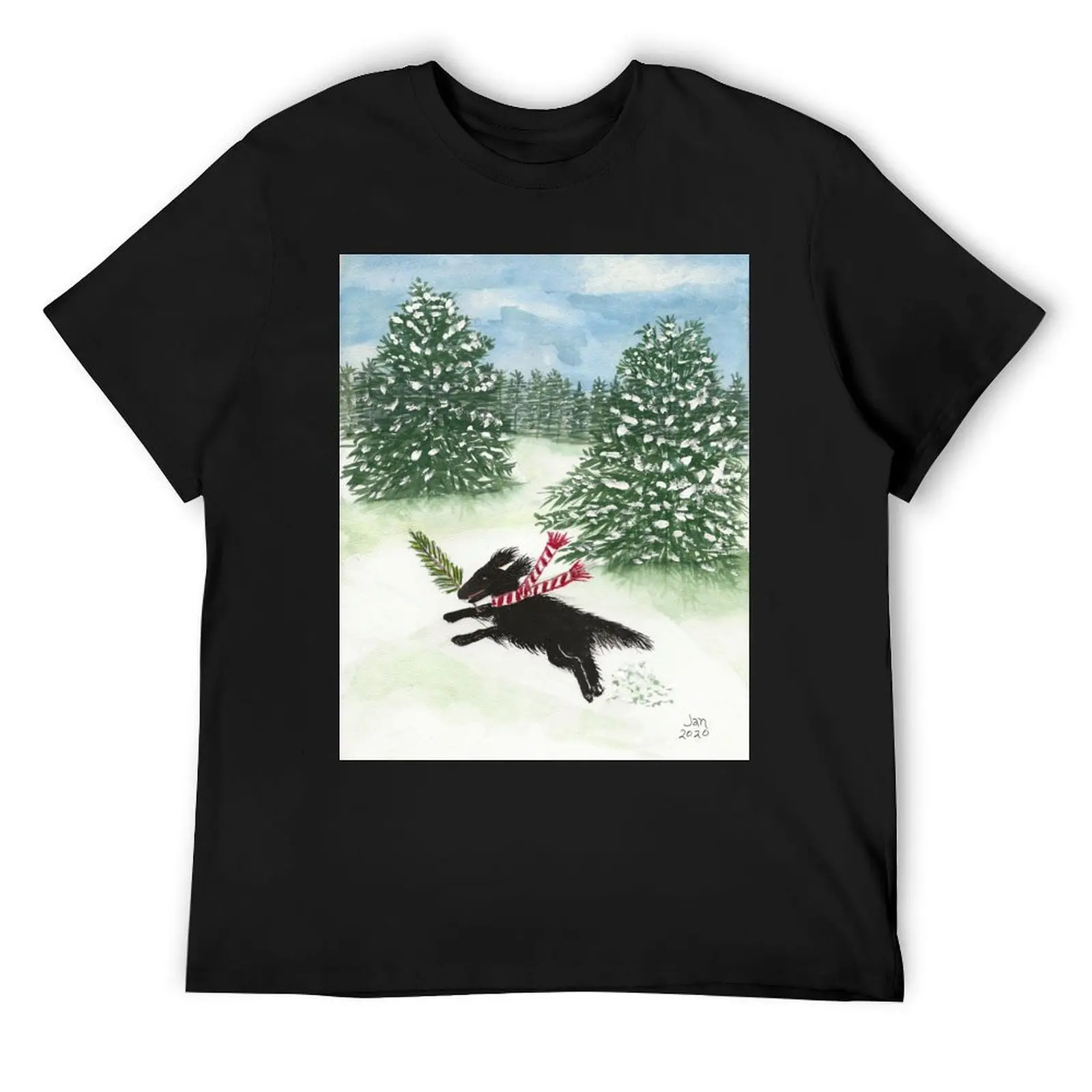 Flat-Coated Retriever Puppy First Christmas Snow T-Shirt summer tops anime sweat designer shirts men t shirt