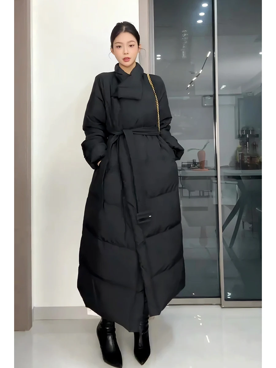 

Fashionable Long White Duck down Jacket Loose Fit Thick Warm Women's Coat Korean Style Winter New Arrival Outerwear