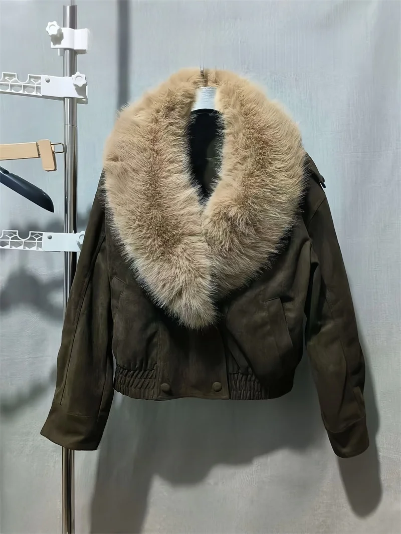 Faionable Winter Women's Leather Jaet with Large Fur Collar Velvet Texture Commute Sle Regular Sve Long Sve Butto...