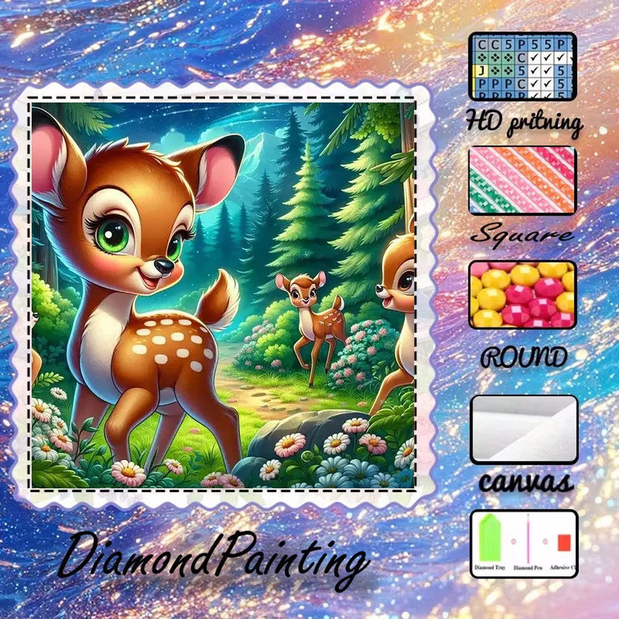 

1 piece - 5D-DIY - Flocking cloth - Special drill - Diamond painting set - Deer, forest - Mosaic - Diamond art