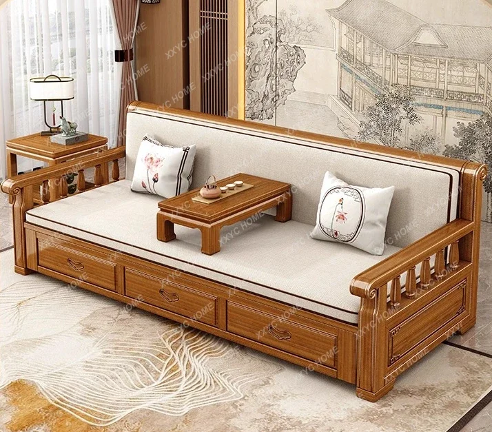 Solid wood arhat bed all-in-one dual-purpose telescopic sofa bed modern simple living room