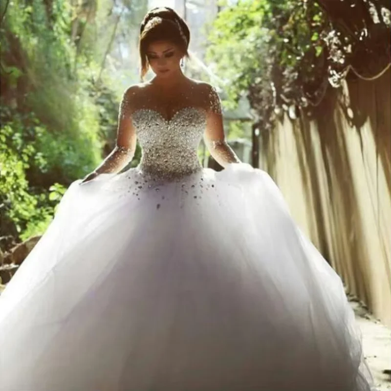 Mulher personalizada vestido de mangas compridas vestidos de novia vintage renda querida pescoço vestido sem costas casamento nupcial 2025