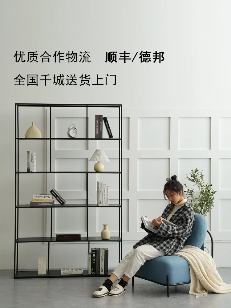 Tiefan Nordic living room floor steel bookshelf wrought iron shelf simple steel frame whole wall storage partition bookcase