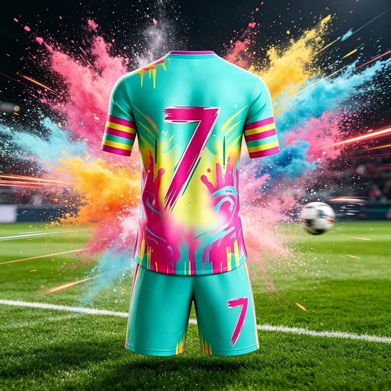 Summer New Ronaldo #7 Football Sports Jersey Graffiti 3D Printed Men Women T-shirt and Shorts Set Quick Drying Family Kids Tees