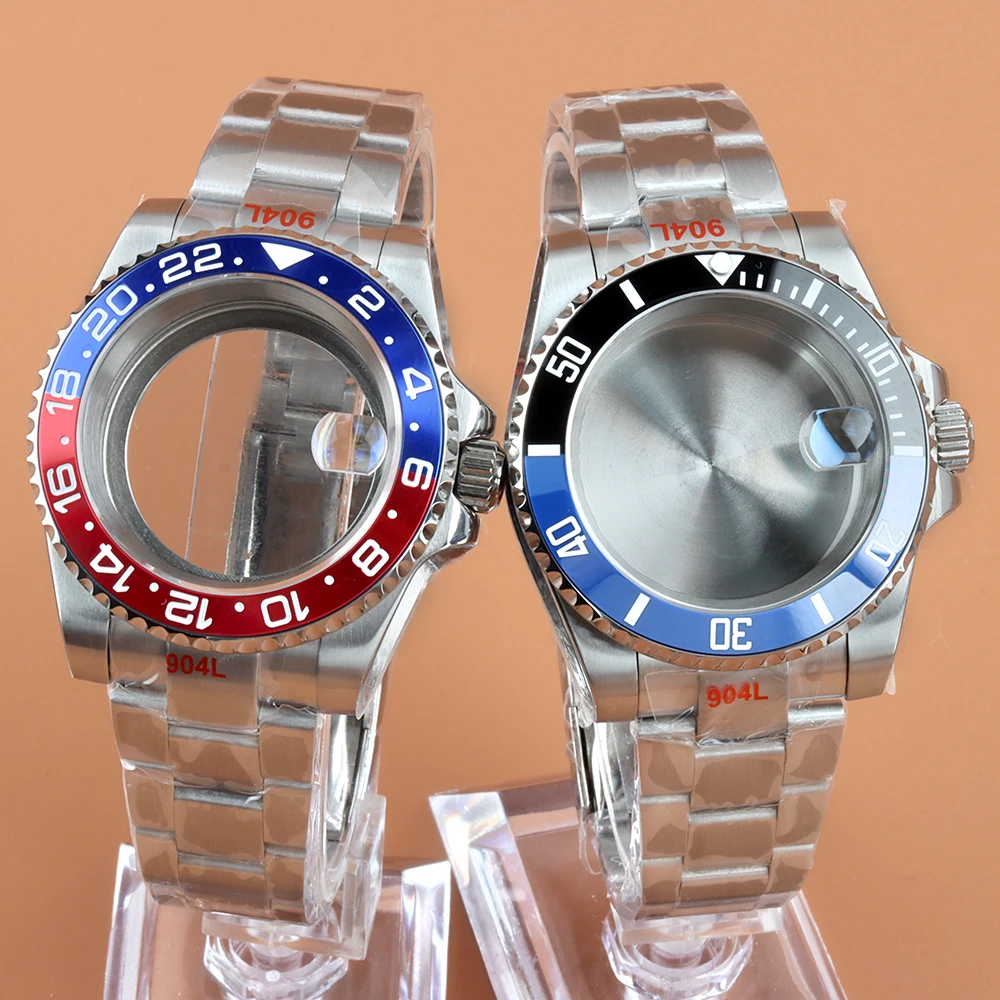 

40mm Watch Case Silvery 316L Steel Brushed Oyster Strap Sapphire Glass Fit Yacht-Master SUB GMT NH34 NH35 NH36 NH38 Movement