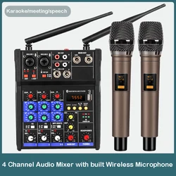 Audio DJ Mixer 4 Channels Console Wireless Microphone Sound Bluetooth Karaoke Recording Table Professional Audio Mixing Console