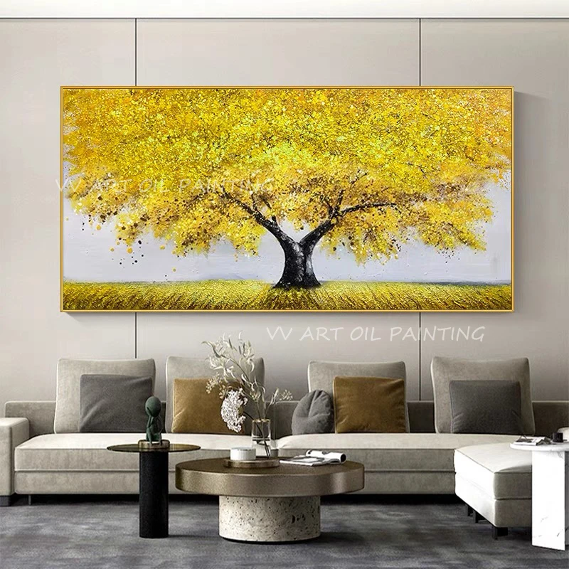 Gold foil tree forest Hand Painted Oil Paintings Hand made on Canvas Art Wall Pictures For Living Room Home Wall Decor 100% H