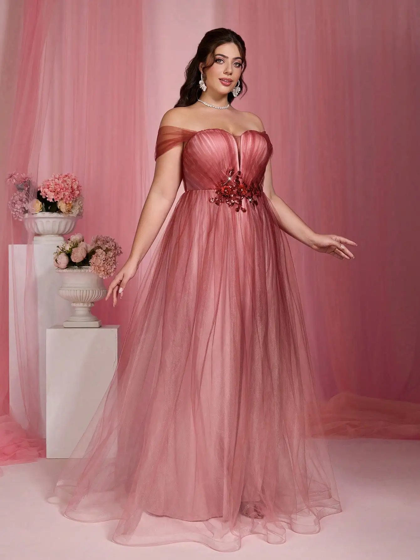 تنورة طويلة شبكية مدببة وكتف واحد وخصر متوسط ورقبة من Mgiacyv #6