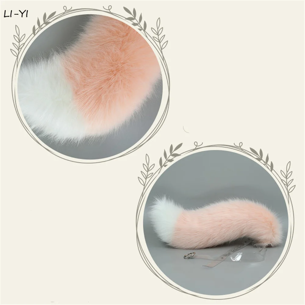 70/55/45CM Doll Role Play Pink Fox Tail Plush Animal Tail with Belt Furry Cosplay Accessories Comic-Con Party Cosplay Dress Up