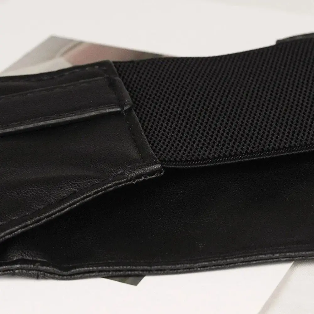 Fashion Adjustable Elastic Cummerbunds PU Leather Black Wide Belt Solid Color Waistband Waist Corset Outfits