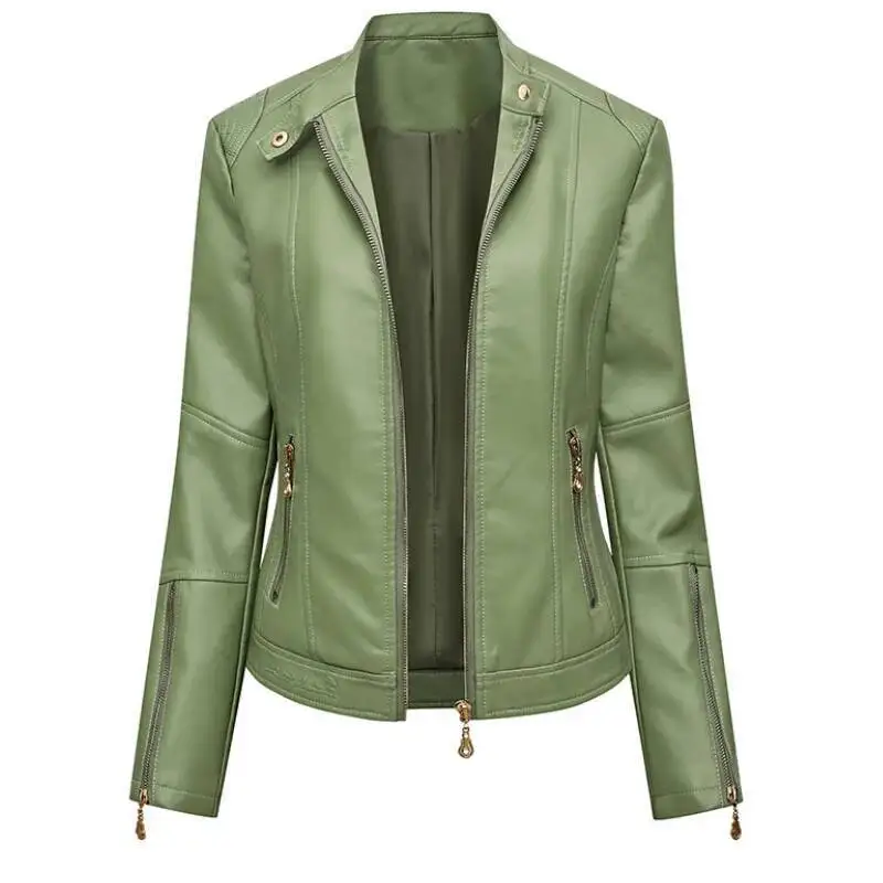 بو فو سترة المرأة سليم صالح موضة سستة عادية السائق الستر أبلى الإناث بلايز ربيع الخريف معطف جلد