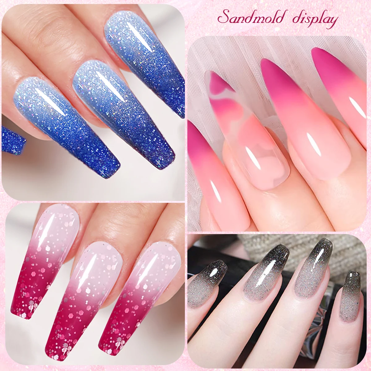 طقم طلاء أظافر جل متغير الألوان مكون من 10 قطع مع لمعان لعيد الحب، يتميز بطلاء جل متغير المزاج بالأشعة فوق البنفسجية، و #6