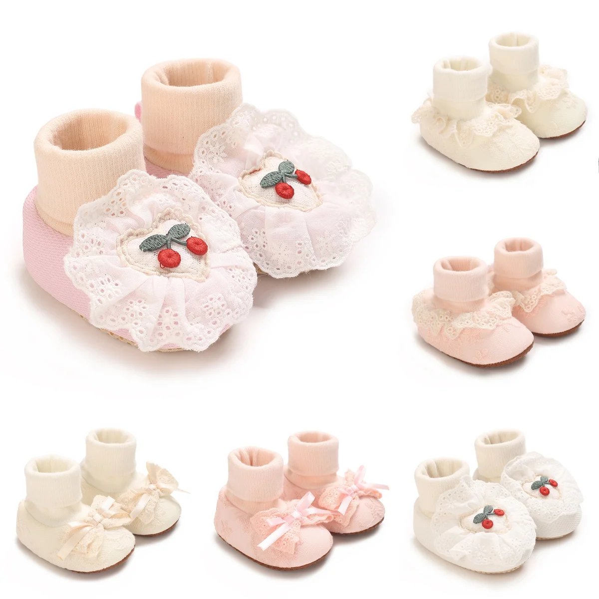 Autumn And Winter Women's Baby Socks And shoes 0-18M Newborn Cute Lace Border Decoration Baby Bow Socks Baby Socks Anti Slip