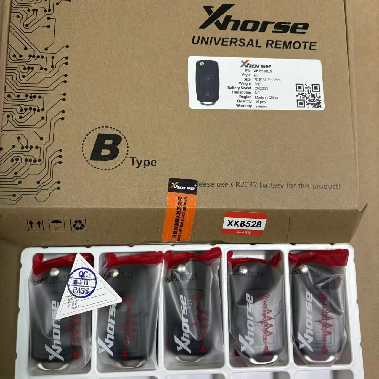 

5PCS Xhorse XKB528EN Universal Remote Key for VW B5 Style 2 Buttons Second Generation of XKB508EN Car Remote Key for VVDI TOOL