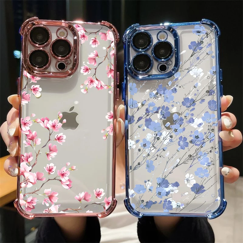 Flower CartoonAirbag Plating Phone Case For OPPO Reno 15 14 13 12 Pro 5G 6 7 8 10 Pro 14F 13F 12F 11F 8Z 8T Shockproof Cover