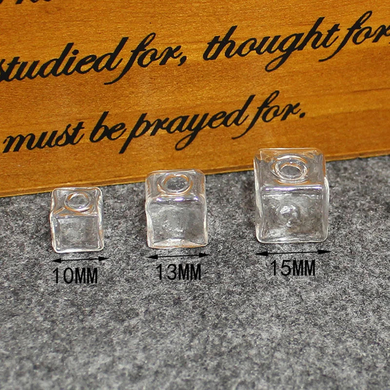 50pcs Rock Sugar Clear Cube Glass Bubble Jewelry Findings Hollow Square Glass Bottle Glass Cover Pendant Earring Accessories