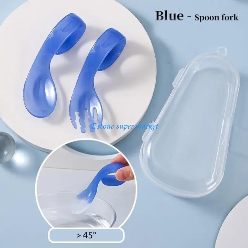 

090B Cartoon Curved Tableware Set Dinnerware Cutlery Baby Infant Color Changing Feeding Spoon Fork Utensil Toddler