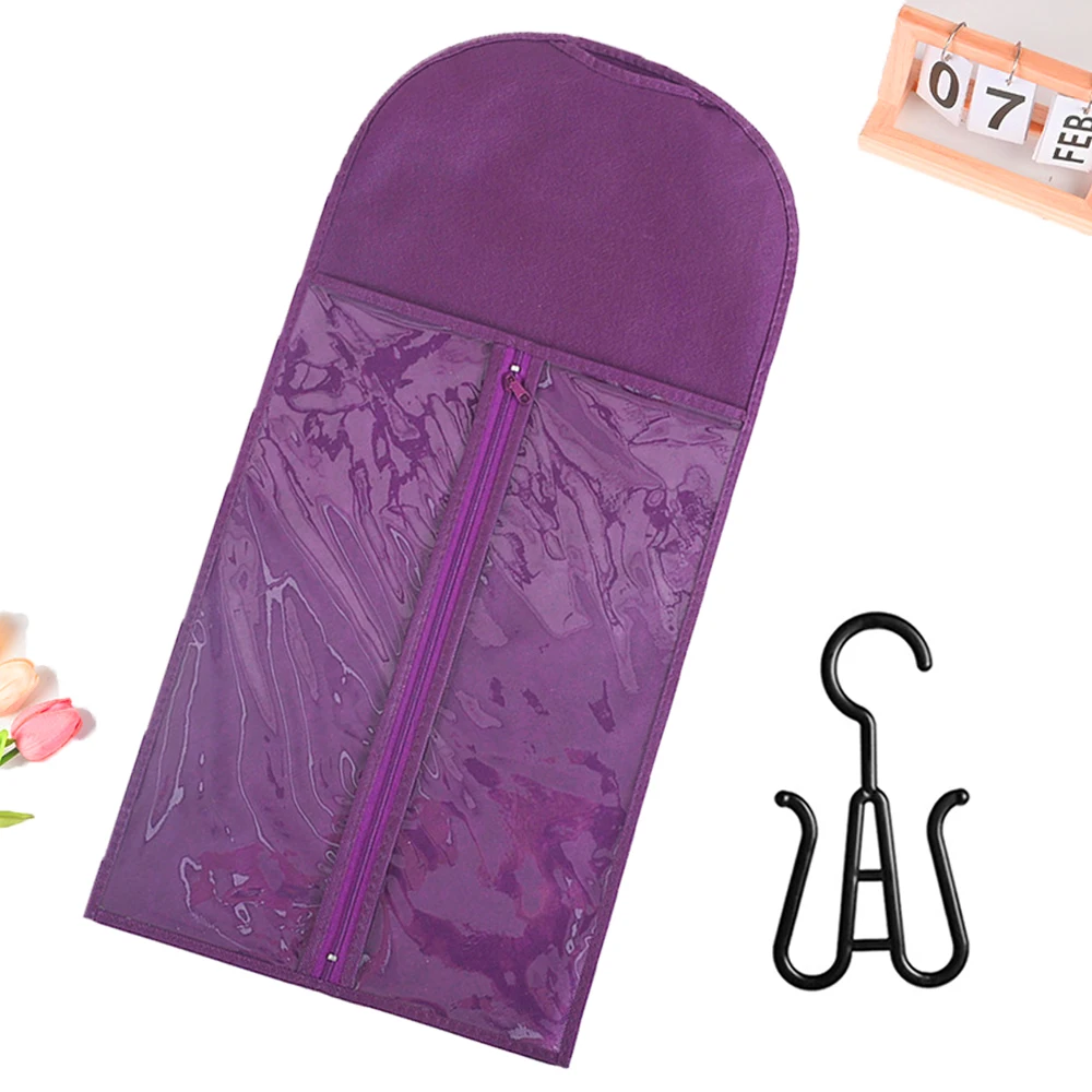 6/3/2/1 個紫不織布防塵かつらキャリアバッグロングヘアエクステンション収納袋プラスチックハンガーかつら包装袋