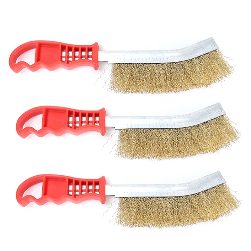 3PCS Multi-Function Tool Wire Brush Copper Plated Long Handle Cleaning Brush Kitchen Grill Special Plate Rust Removal,Requisite