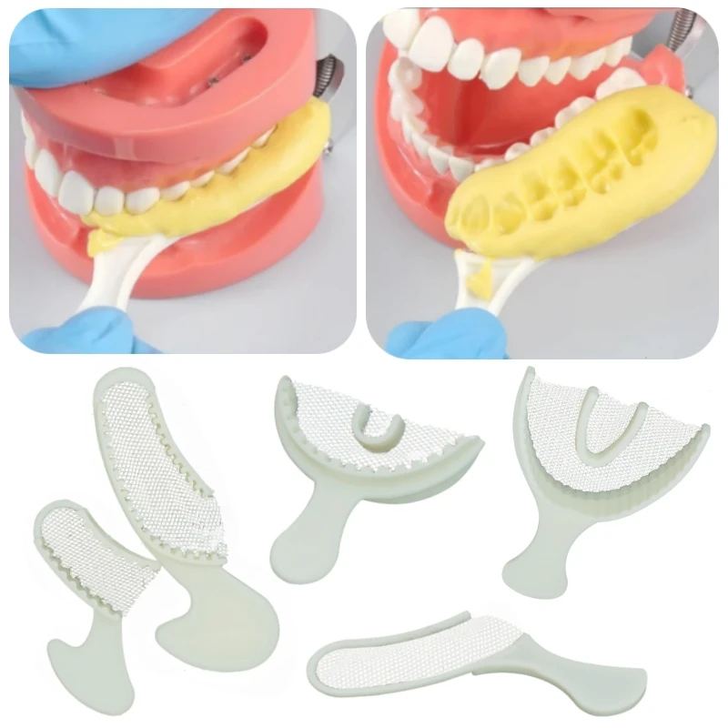 10Pcs Dental Bite Impression Trays Disposable Registration Tray with Net Colorful Teeth Holder Mold Posterior Anterior Front