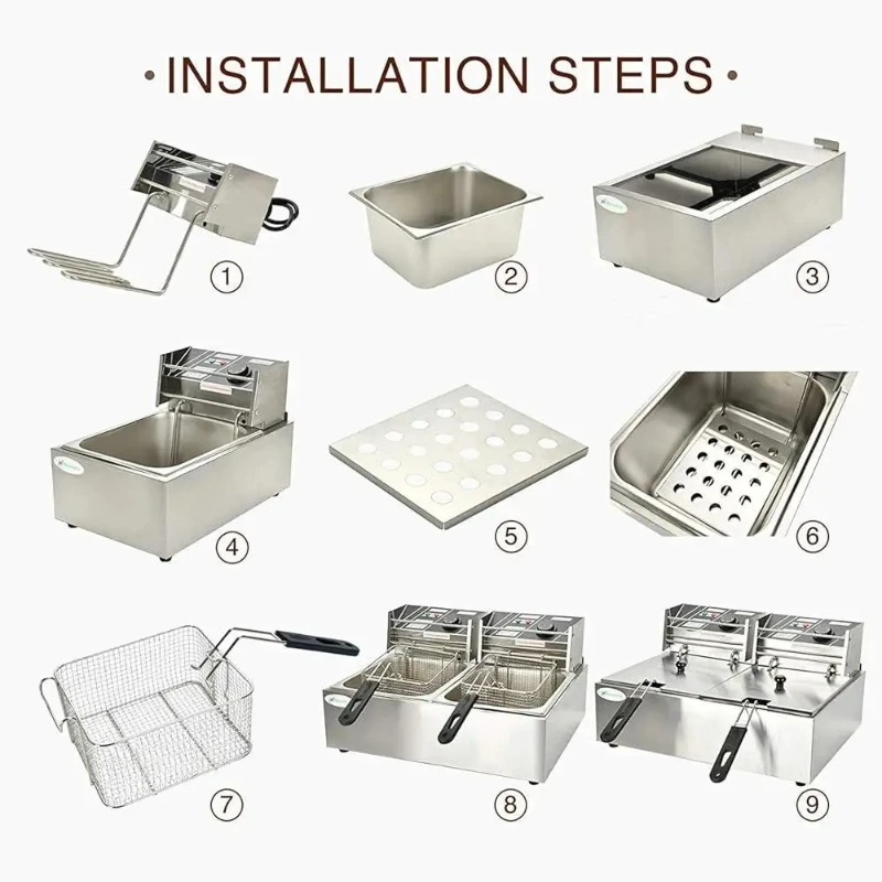 مقلاية كهربائية خزان مزدوج 20 لتر 200 °   أدوات المطبخ التجارية المصنوعة من الفولاذ المقاوم للصدأ 304 قوية