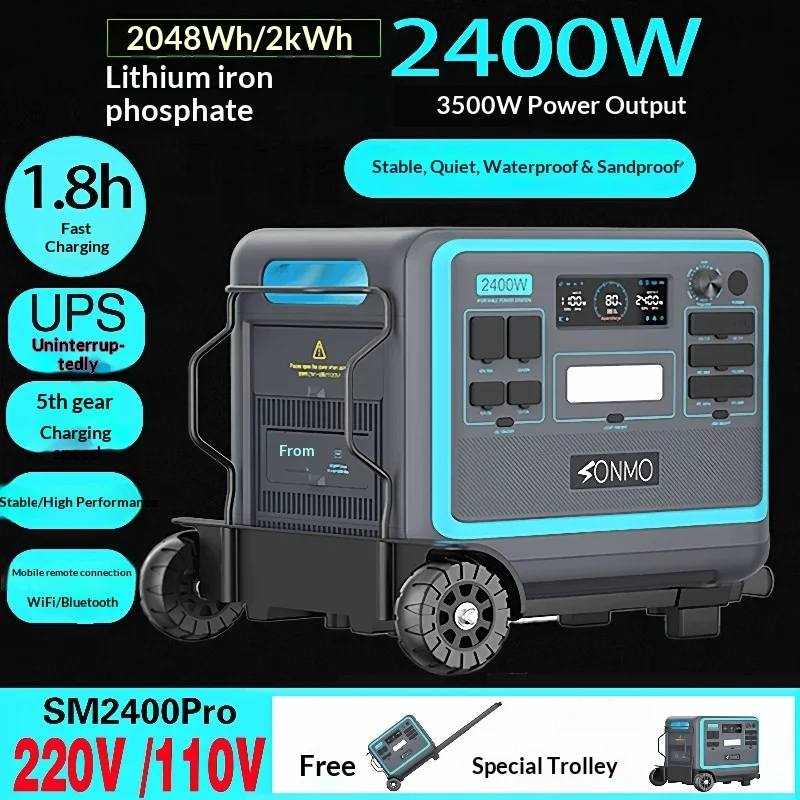 

2400W outdoor power supply, 110V 220V 230V fast charging, high power, RV, large capacity, emergency UPS, portable energy storage