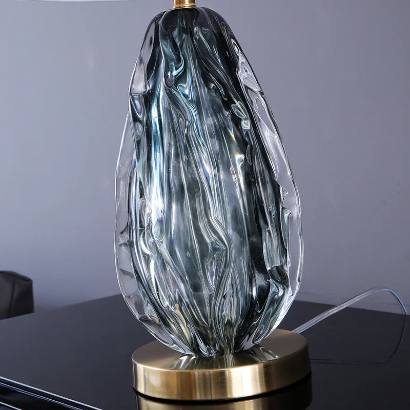 New Design Abstract Crystal Glass Grey Fabric Table Lamp Hotel Bedroom Fashion Lighting Creative Home Decor Lamp - view 5