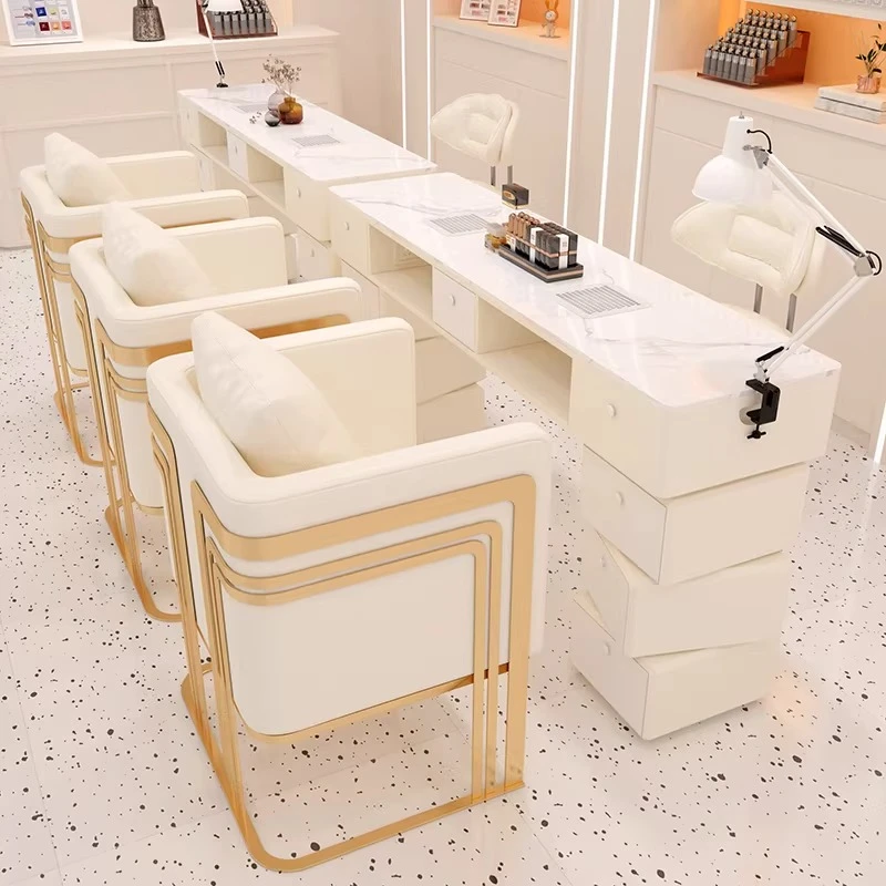 

Nordic Cream Style Nail Tables Modern Marble Vacuum Cleaner and Socket Equipped Manicure Table Nail Salon Furniture Mesas FYNT