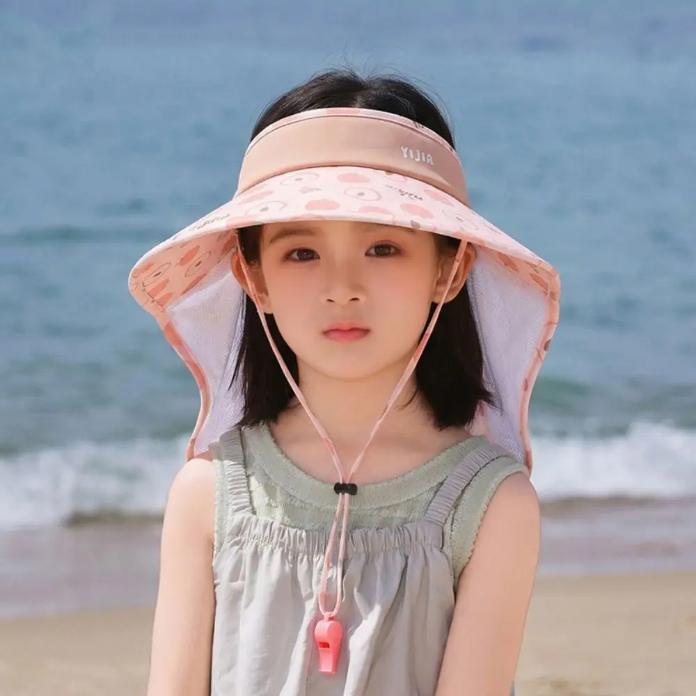 

Big Brim Children's Sun Hat Ice Silk Sun Protection Kids Whistle Sunscreen Hat Foldable Extended Shawl Cartoon Fisherman Hat