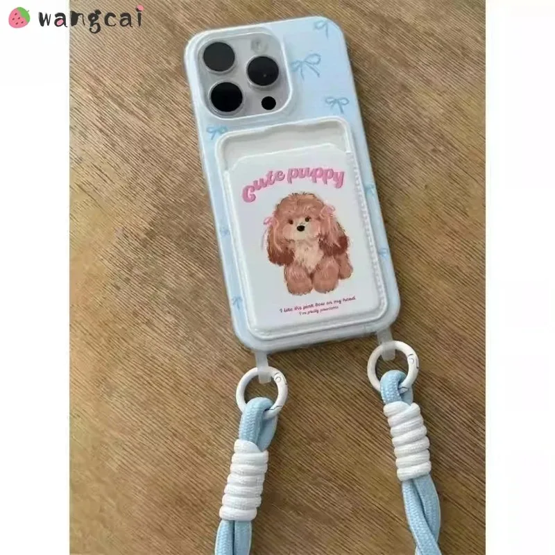 لطيف الكلب حامل بطاقة الغلاف ل Vivo S30 برو Mini Y300 GT Y300i Y39 Y300T X200S 5G 4G Bowknot جراب هاتف مع حبل اليد #6