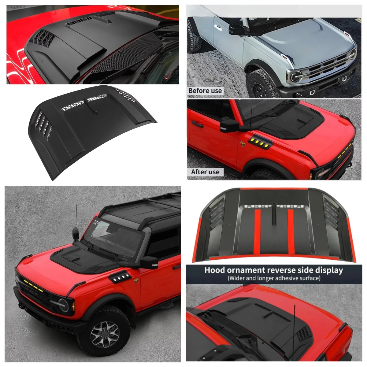 

Stlf Hood Scoop For Bronco 2021-2025 2/4 Door ABS Matte Black Hood Air Intake For Bronco