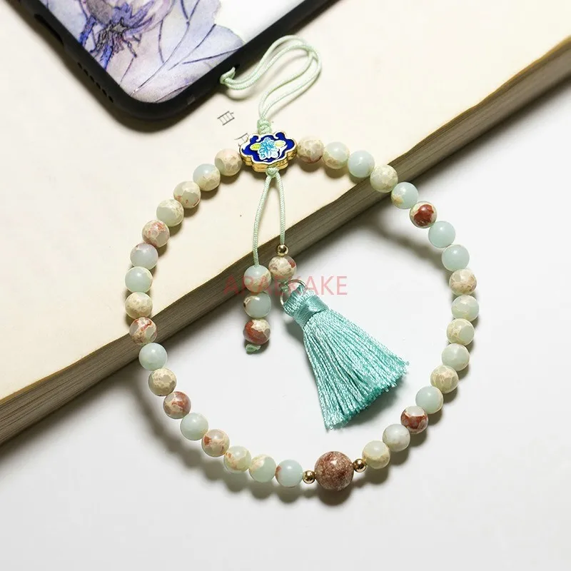 stone, tassel mobile phone hanging chain, wrist hanging rope, retro Chinese style jewelry pendant