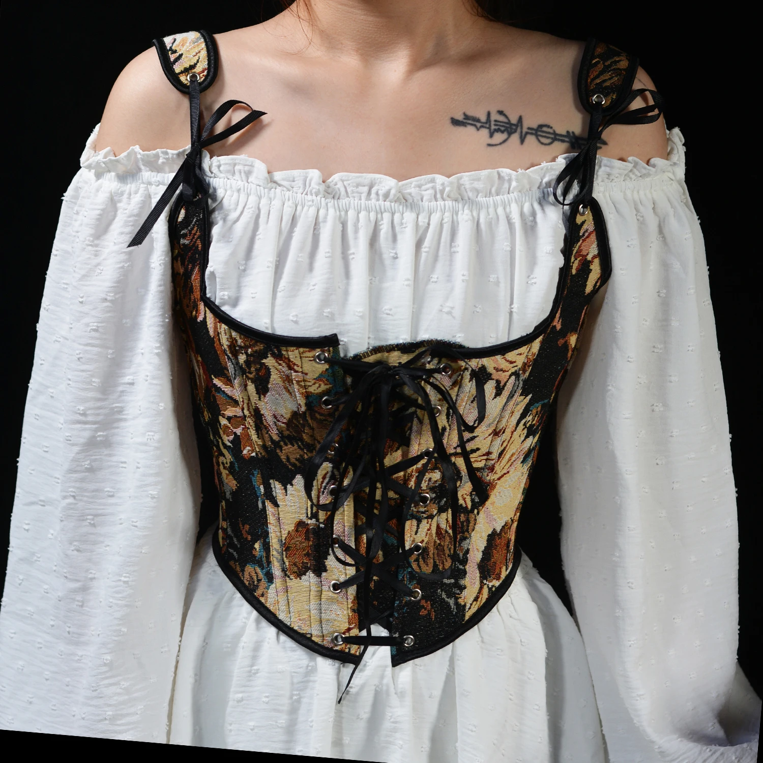 

Vintage 90s Jacquard Corsets Crop Tops Elegant Women Tie Up Straps Lace Trim Square Neck Tank Tops E-girl Wrap Bustiers Tube Top