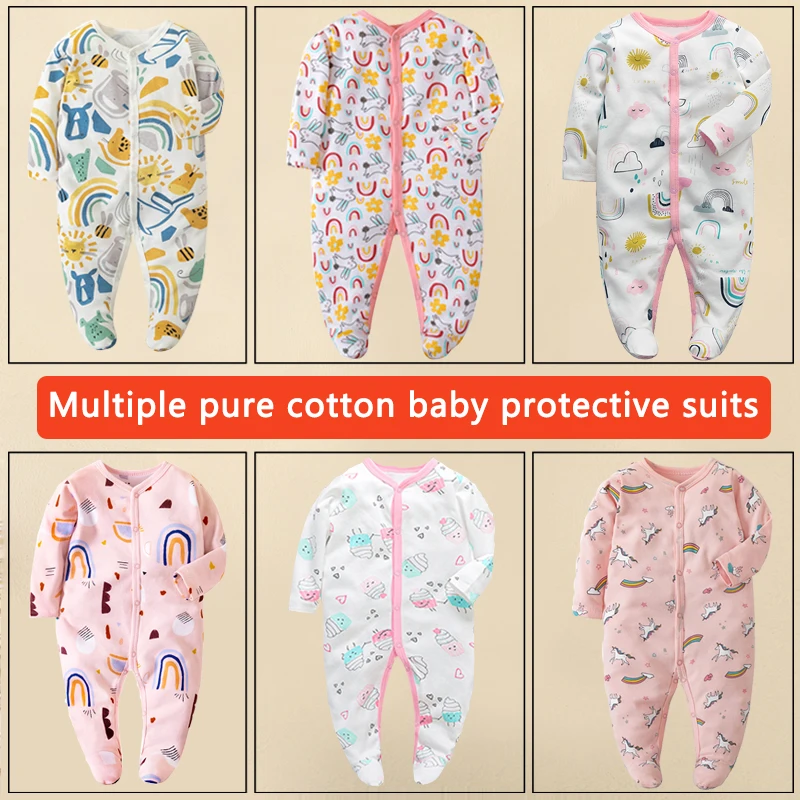 6 pieces Autumn Newborn Footed Pajamas Girl and Boy Romper Long Sleeve Jumpsuit Cotton 0-12 Months Baby Clothes Romper Outfits