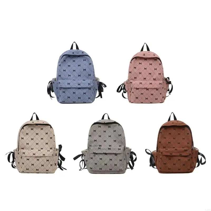 A3PE Stylish Corduroy Backpack with Bowknot Detail for College and Women School Book Bag for Casual Daily or Travel Shopping