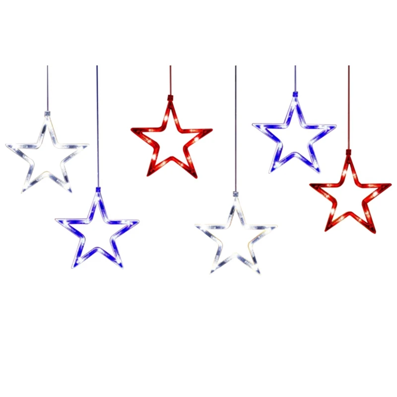 

6Pcs 4Th Of July Day Window Red White Blue Window Lights LED Star Lights American Indoor Outdoor Scene Lights