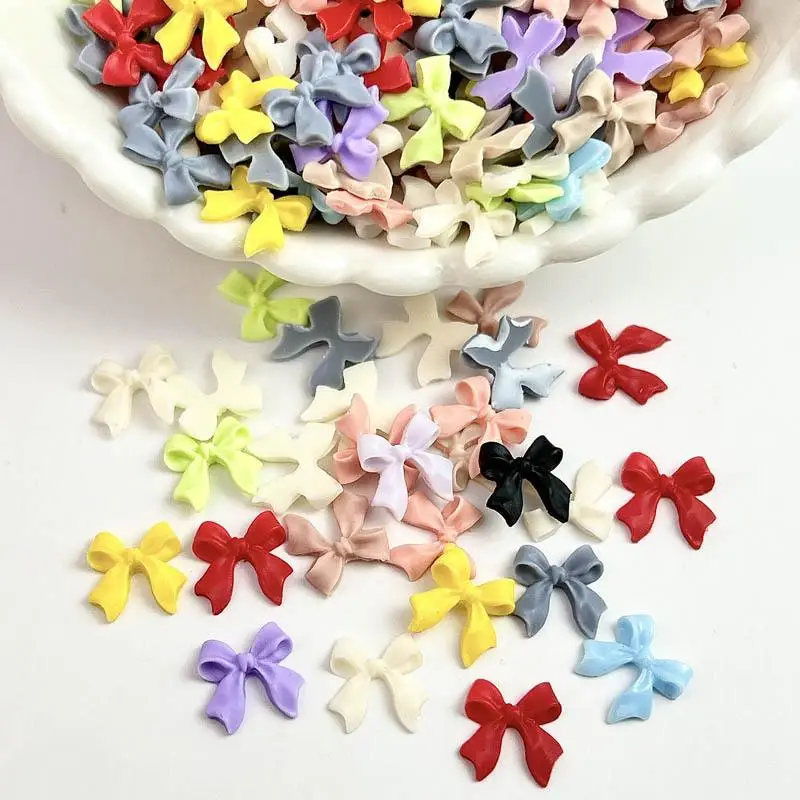 50PCS Macaron Colors Frosted Ribbon Bows Nail Charms 3D Minimalist Bowknots Fashionable Nail Art Decoration for DIY Crafts