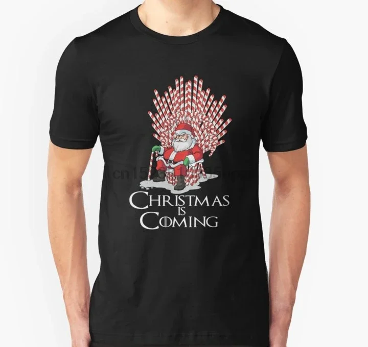 Cane of Thrones Christmas Is Coming. Funny Santa Claus T Shirt. Short Sleeve 100% Cotton Casual T-shirts Loose Top Size S-3XL