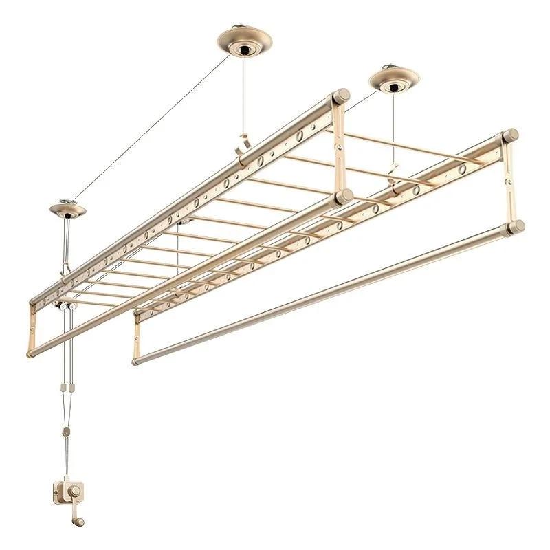 Hand-cranked aluminum alloy lifting drying rack household balcony hand-cranked drying rod four-pole indoor thickened folding