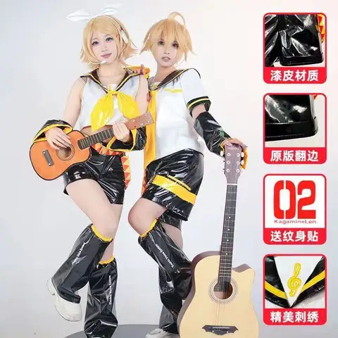UWOWO Kagaminee Rin/Len Cosplay with Ears Collab Series: Kagaminee Rin Len Cosplay Top Shorts Costumes Cosplay Outfit